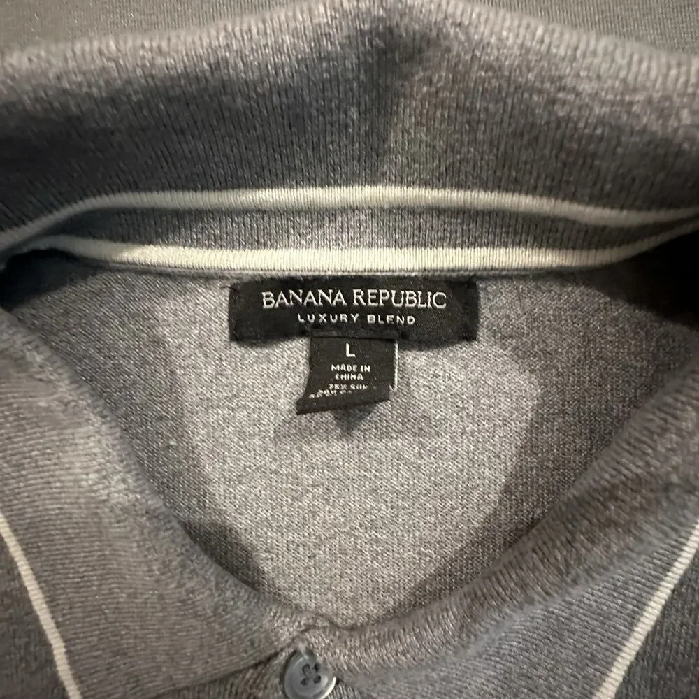 Banana Republic Luxury Blend Sweater Mens L  Silk Cashmere Cotton Polo Knit Gray